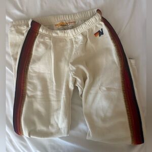 Aviator Nation Cream Pants with velvet Rainbow Stripes
